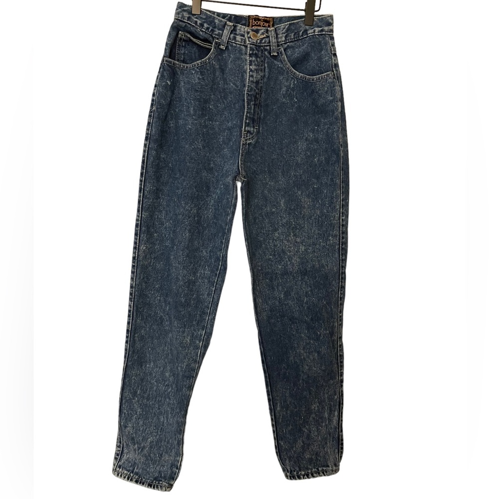 Women”s Vintage Bonjour Acid Wash High Waisted Jeans, Size 8